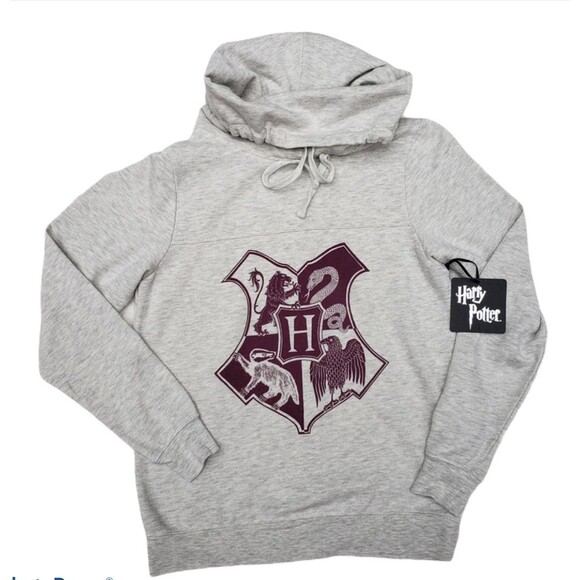 Harry Potter Heather Gray Funnel Neck Crest Sweatshirt Size Medium (Juniors) 16 - Picture 1 of 6